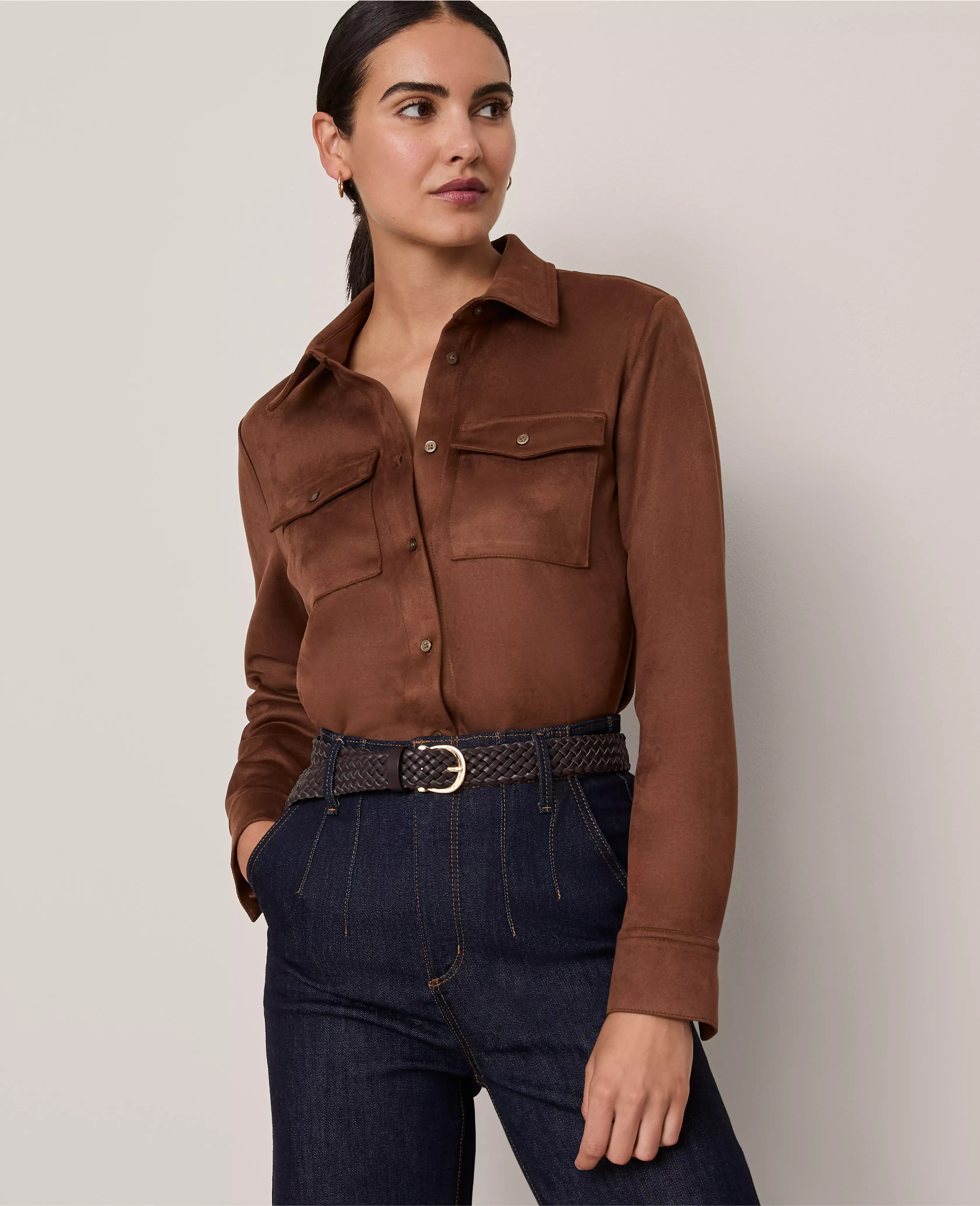 Faux Suede Pocket Shirt | Ann Taylor