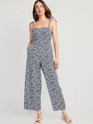 Floral Linen-Blend Tie-Shoulder Corset Cami Jumpsuit for Women | Old Navy (US)