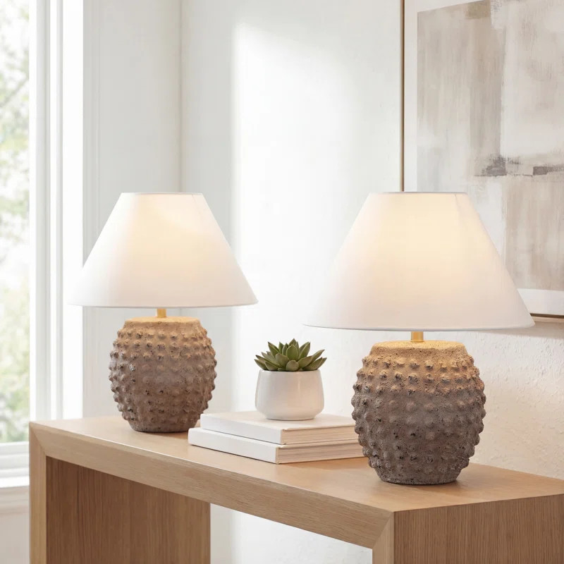 Effie 18.25" Minimalist Scandinavian Ceramic/Iron Hobnail LED Table Lamp (Set of 2) | Wayfair North America