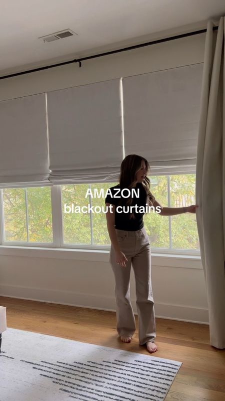 Amazon Linen Blackout Curtains
This is: 4 panels (i purchased 2 sets bc it includes two panels and i needed 4)
Size: 52"W x 108"L
Color: Ivory

Black Drapery Window Curtain Rod
Size: 72 to 144 in.

#LTKVideo #LTKhome #LTKfindsunder100