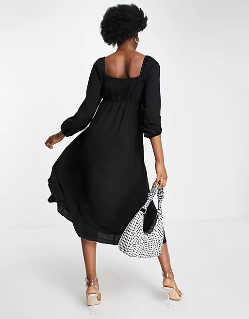 ASOS DESIGN square ruched neck midi dress in black | ASOS (Global)