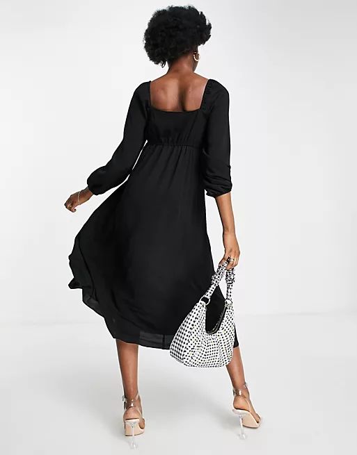 ASOS DESIGN square ruched neck midi dress in black | ASOS (Global)