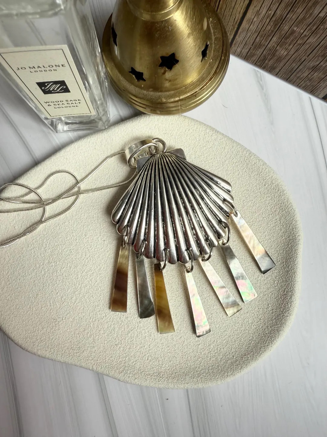 Silver Large Shell Pendant Necklace With Natural Mother of Pearl Shell Drops - Etsy Spain | Etsy (US)