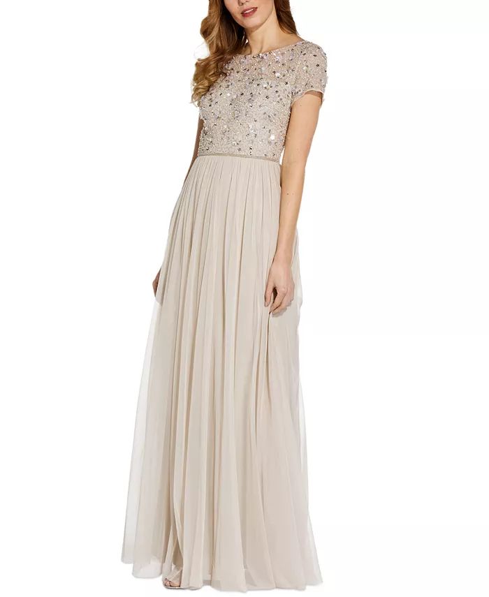 Adrianna Papell Beaded Chiffon Gown  & Reviews - Dresses - Women - Macy's | Macys (US)