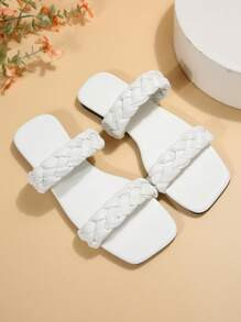 Women Braided Detail Slide Sandals, Vacation Summer Flat Sandals | SHEIN