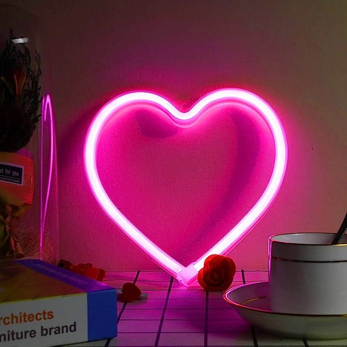 EXF Pink Heart Neon Sign, Battery Operated or USB Powered LED Neon Light for Party, Valentines De... | Amazon (US)