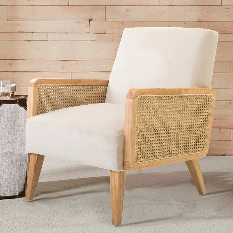 Esme Upholstered Accent Chair with Rattan Arms | Wayfair North America