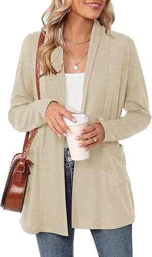 Micoson Women's Long Sleeve Open Front Cardigan Casual Loose Lightweight Cardigans with Pockets | Amazon (US)