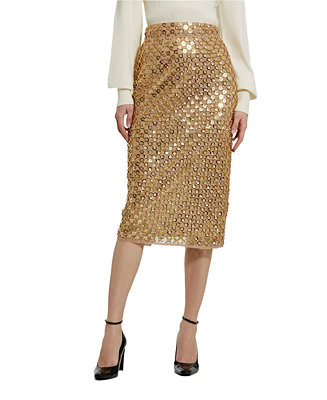 Mac Duggal Women's Sequin Embellished Mesh Fitted Midi Pencil Skirt - Macy's | Macy's