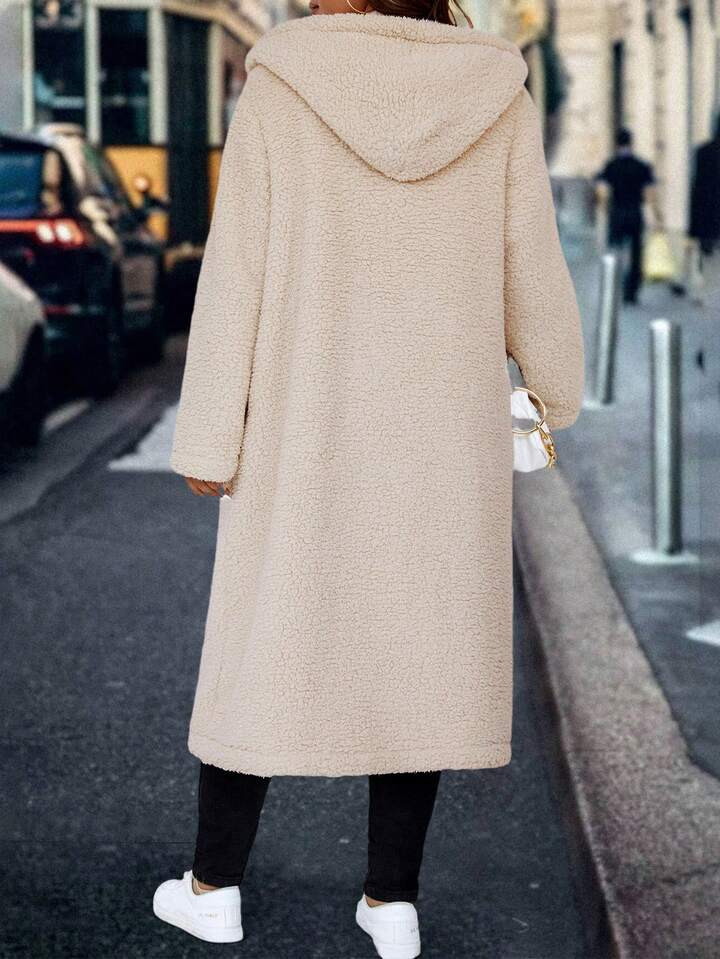 SHEIN LUNE Plus Open Front Hooded Teddy Coat | SHEIN