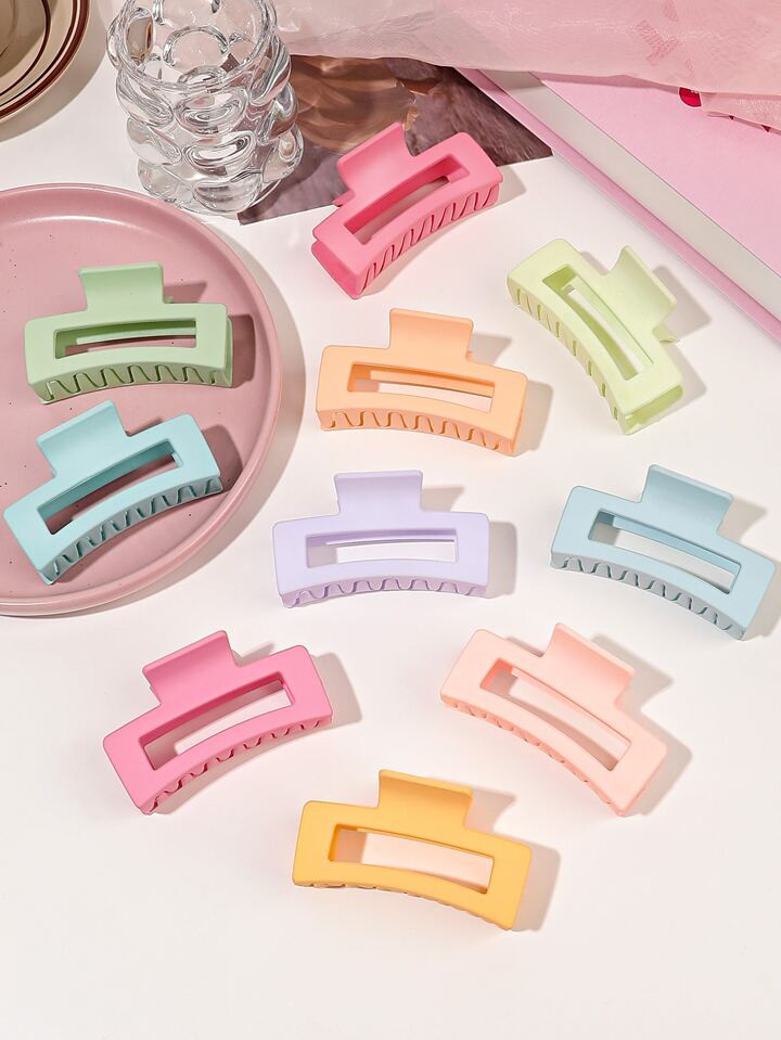 10pcs/Set Matte Mid-Size Square Hair Claw Clips In Macaron Colors (8.5cm) Casual | SHEIN