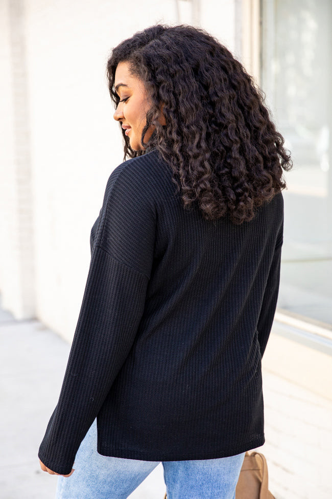 Looking For Yourself Black Waffle Knit Turtleneck  Blouse | Pink Lily