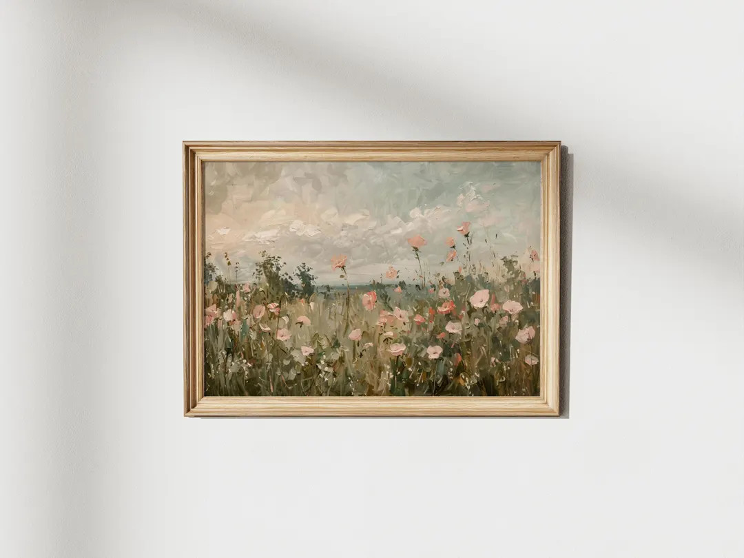 Vintage Pastel Wildflower Field Painting: Spring Landscape Art (Digital Download) | Etsy (US)