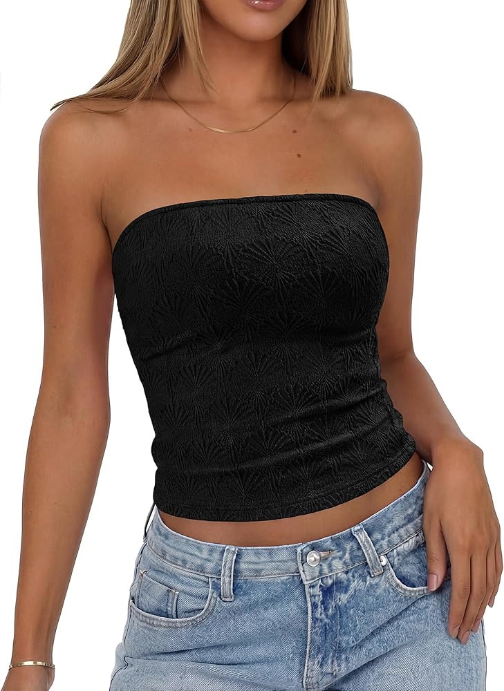 BTFBM Tube Tops for Women Floral Embroidery Summer Crop Top 2026 Strapless Going Out Y2K Beach Va... | Amazon (US)
