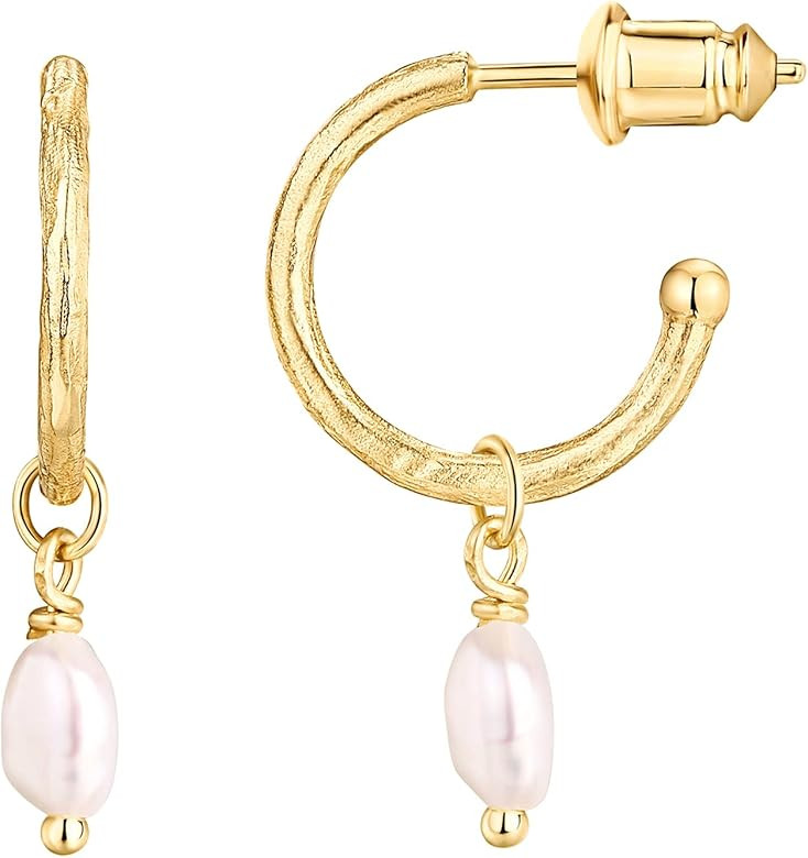 PAVOI 14K Gold Plated 925 Sterling Silver Post Huggie With Dangle | Small Hoop Earrings With Post... | Amazon (US)