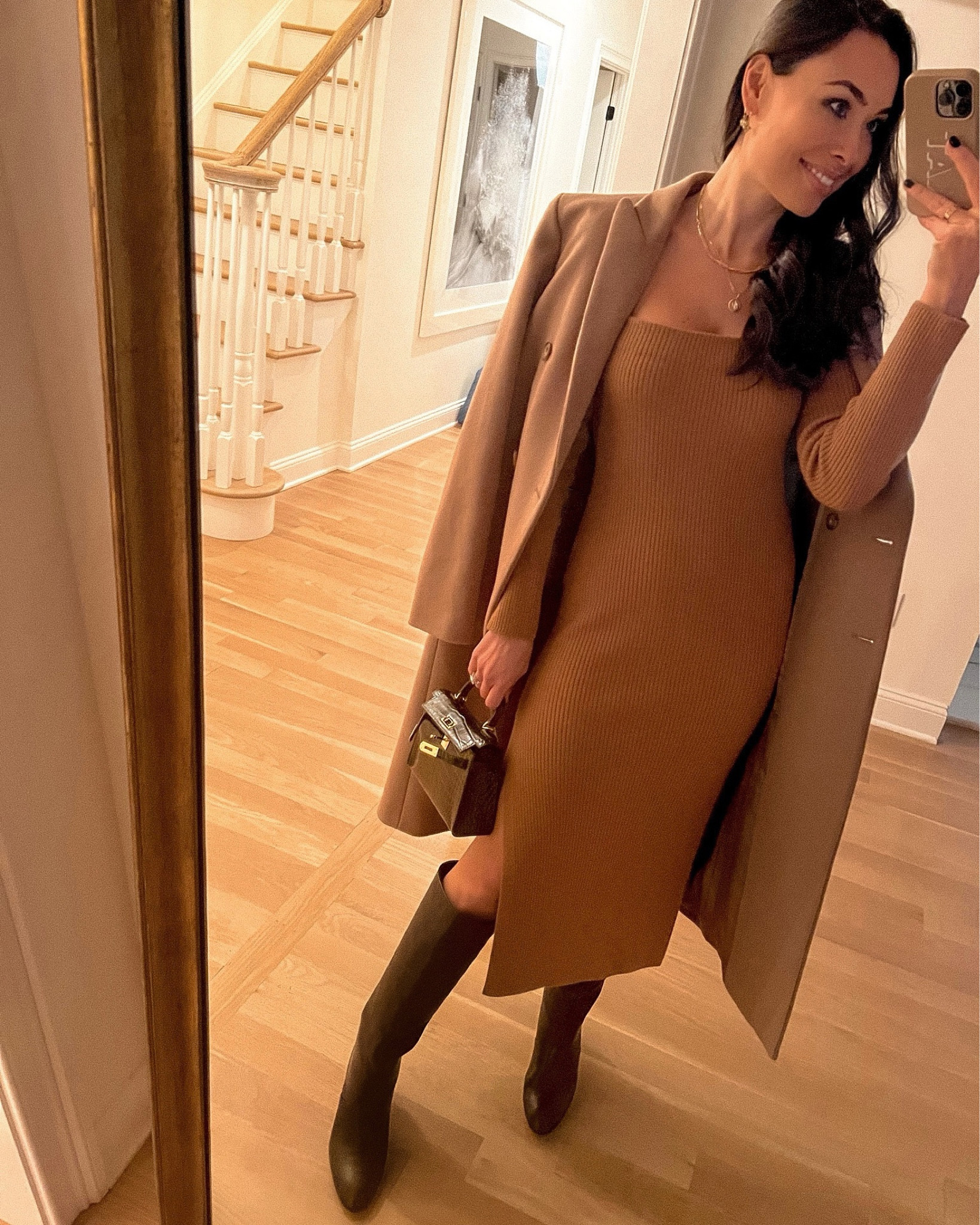Kat Jamieson of With Love From Kat shares a classic outfit. Knit dress, cashmere coat, leather boots, winter style, neutral style. 

#LTKstyletip #LTKshoecrush #LTKSeasonal