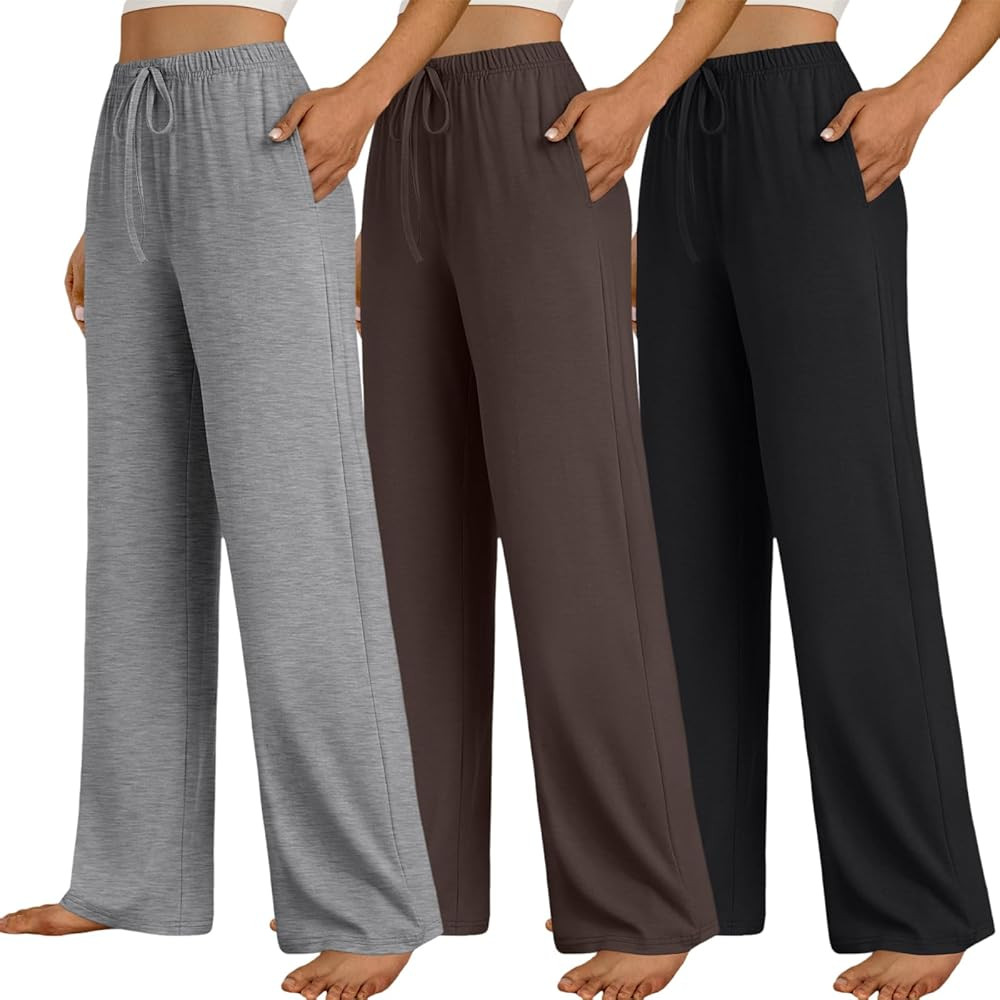 SUNBS Women's 3 Pack Lounge Pajama Pants Wide Leg Sweatpants High Waist Yoga Palazzo with Pockets... | Amazon (US)