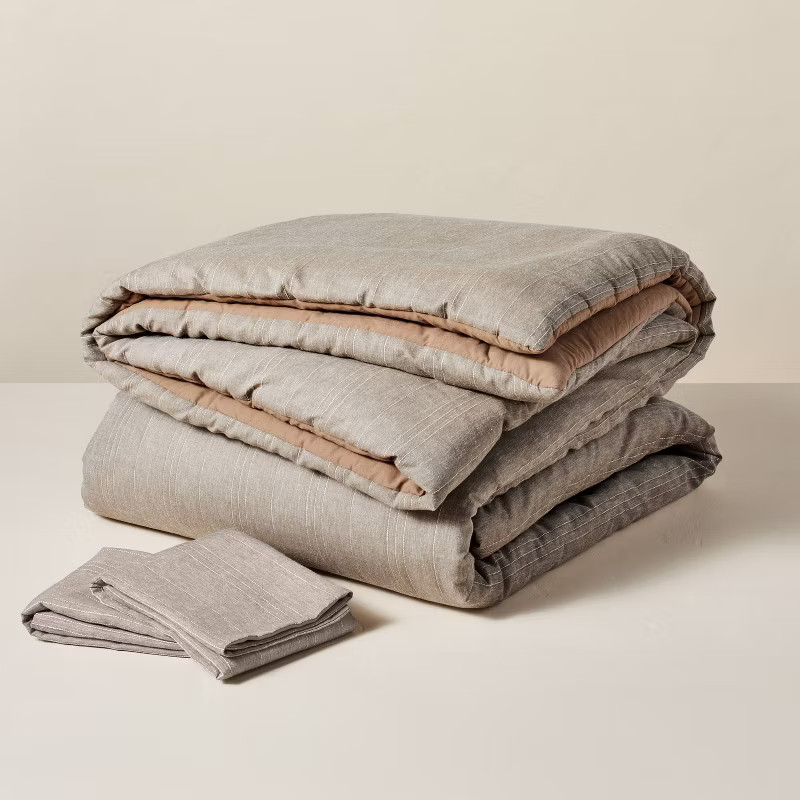 3pc Heathered Stripe Duvet Cover Bedding Set Brown - Hearth & Hand™ with Magnolia | Target