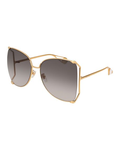 Gucci Oversized Metal Butterfly Sunglasses, Gold/Gray | Bergdorf Goodman