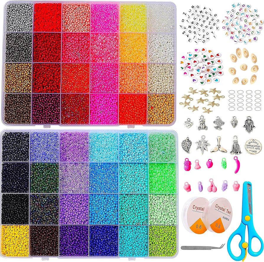 YITOHOP 36000+pcs 2mm 48 Colors Glass Seed Beads for Bracelet Jewelry Making Kit, Beads Assortmen... | Amazon (US)