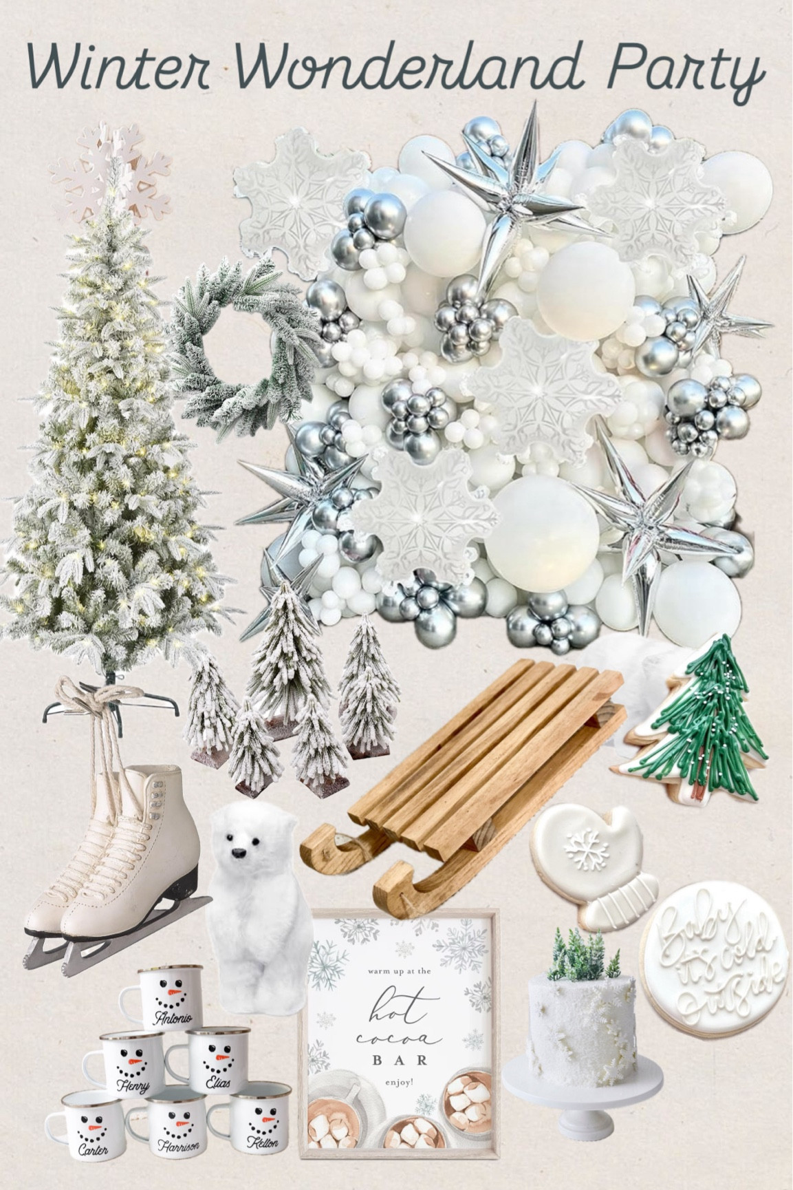 Winter wonderland party
Winter onederland 
First birthday party
Baby shower
Gender neutral baby shower
Snowflakes
Party Decor
Party theme
Sled
Ice skates
Party planner
Balloon backdrop
Flocked tree
Cookies
Polar bear
Hot cocoa bar
Hot chocolate bar
Wreath
Winter party
Kids party
Bridal shower

#LTKParties #LTKKids #LTKFindsUnder100
