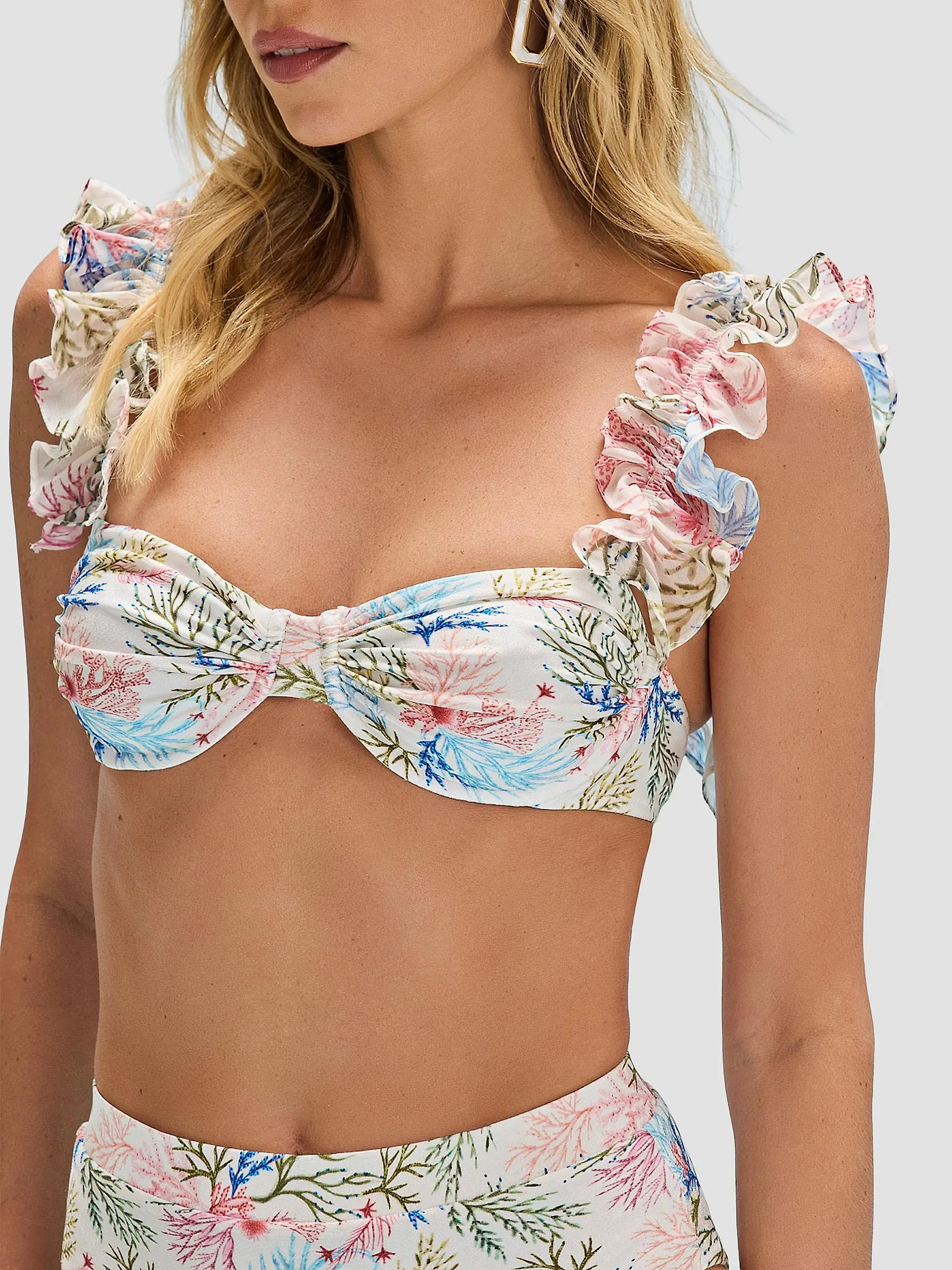 PatBO Seaweed Printed Flutter Bikini Top | Saks Fifth Avenue | Saks Fifth Avenue