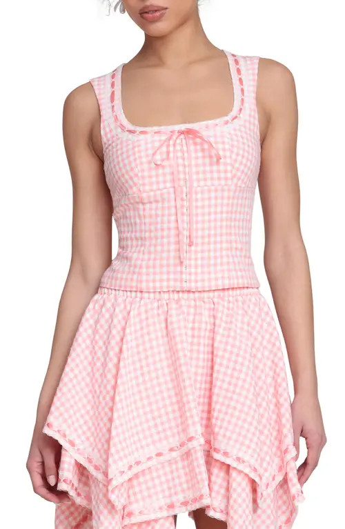 Avec Les Filles Gingham Top in Pink - White Gingham at Nordstrom, Size Large | Nordstrom