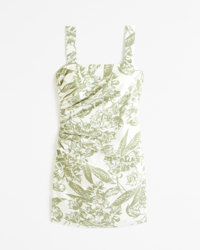 Women's Linen-Blend Ruched Squareneck Mini Dress | Women's New Arrivals | Abercrombie.com | Abercrombie & Fitch (US)