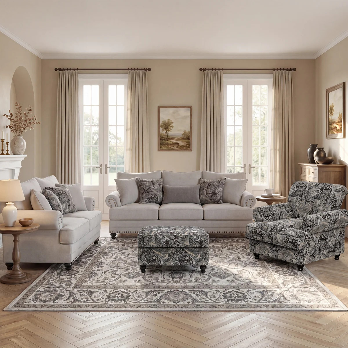 Estelle 4 Piece Living Room Set, Modern Farmhouse Chenille Sofa Couch, 9 Accent Pillows Included | Wayfair North America