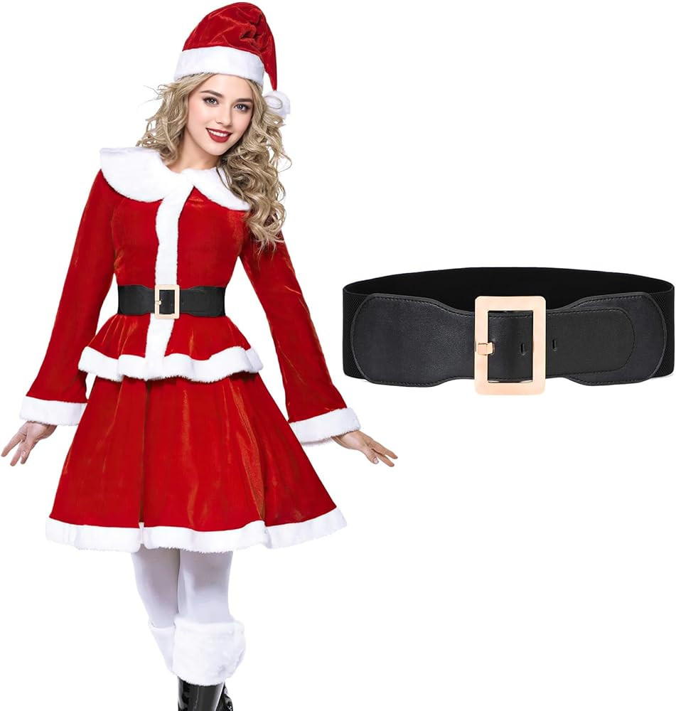 JASGOOD Women Dress Waist Belt Stretchy Elastic Vintage Belts for Dress Santa Belt with Metal Buc... | Amazon (US)