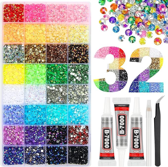 45000Pcs 32 Colors Jelly Resin Rhinestones for Bedazzling, 3mm Multicolor Flatback Gems for Craft... | Amazon (US)