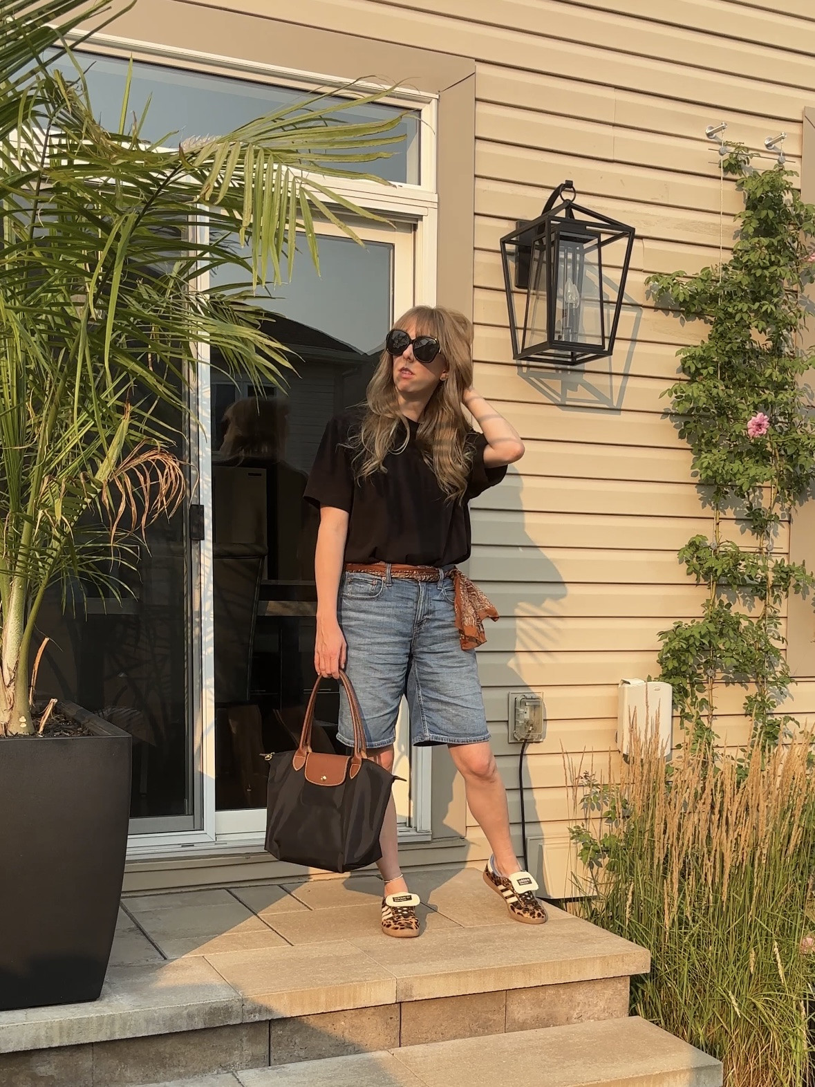 One of four ways to style a simple black t-shirt and jean shorts! Check out my video on IG or TikTok to see all the ways I styled this simple base 🖤

(Scarf is vintage from my grandmother)

#LTKShoeCrush #LTKFindsUnder100 #LTKItBag