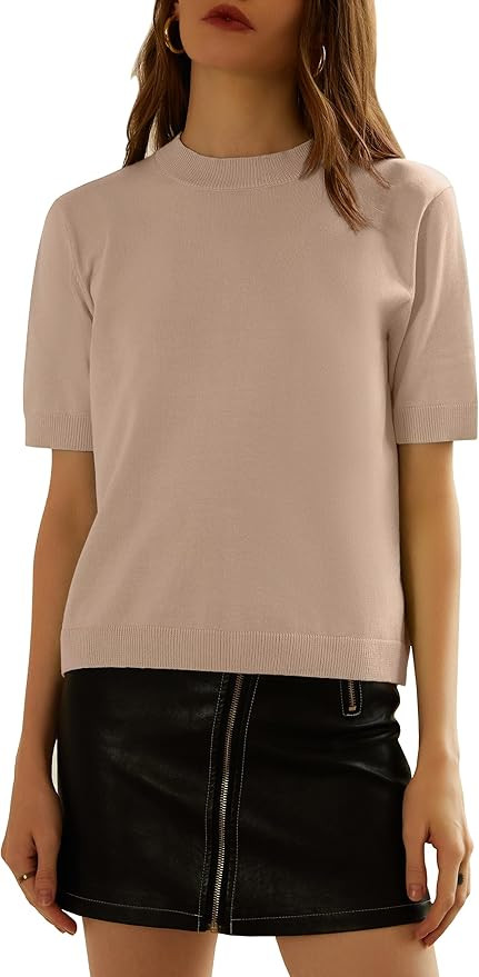 Women's Short Sleeve Sweater Round Neck Basic Classic Casual Knit Soft Pullover | Amazon (US)
