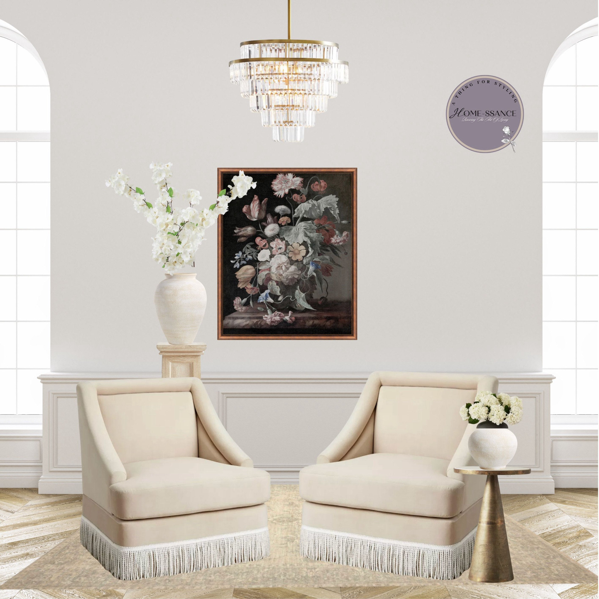 Elegant and dreamy space with a painting as a masterpiece.
What’s the secret to a beautifully designed space?
Layering!

Less is more when it comes to luxury design. Velvet textures, gold accents, and high quality statement pieces create a space that feels elevated and serene!

#LTKHome