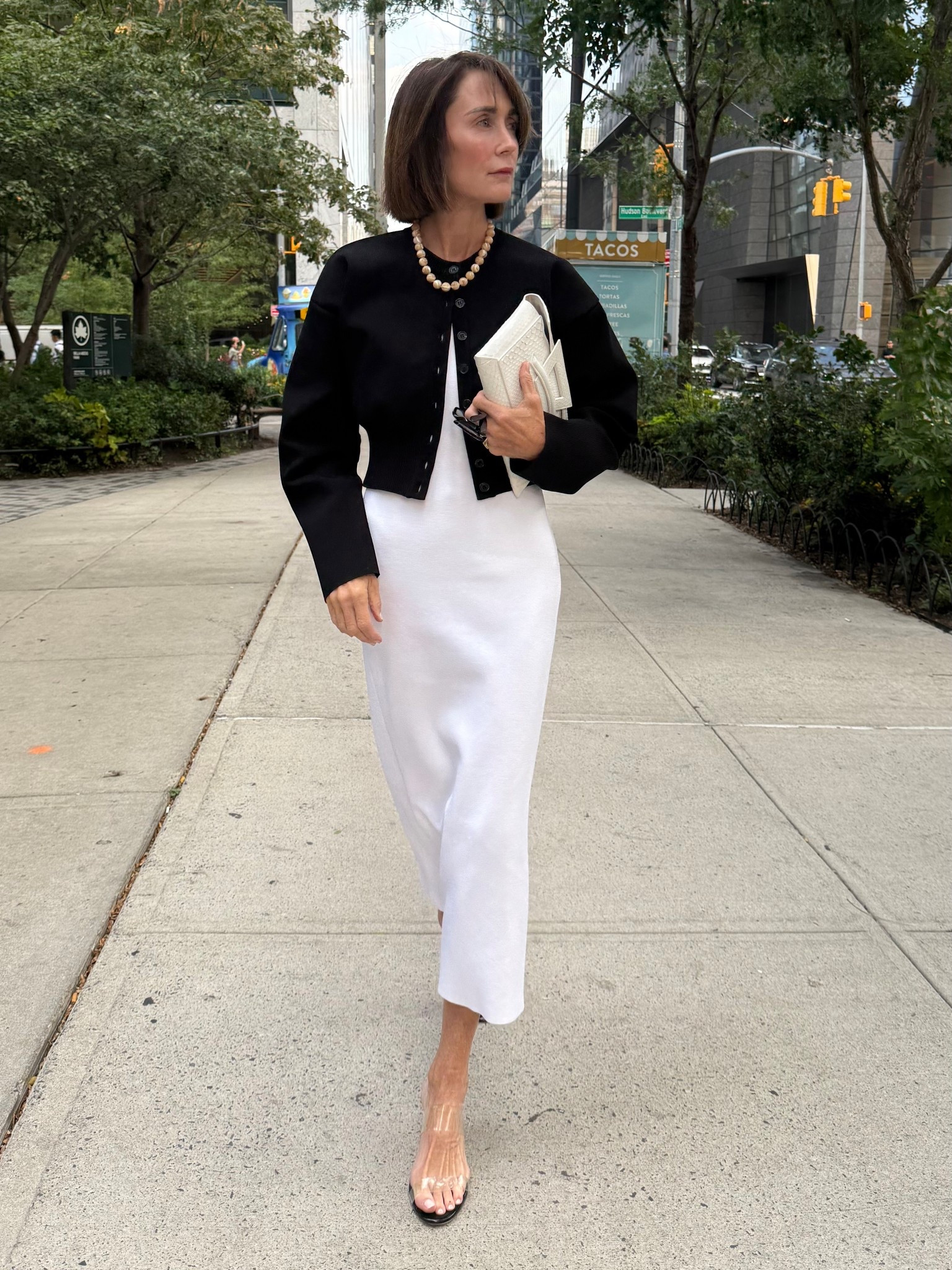 You can't go wrong in black and white . This is a great layering outfit. The white tank dress on a cool night paired with this black structured cardigan. 

#LTKOver40 #LTKNYFW #LTKStyleTip