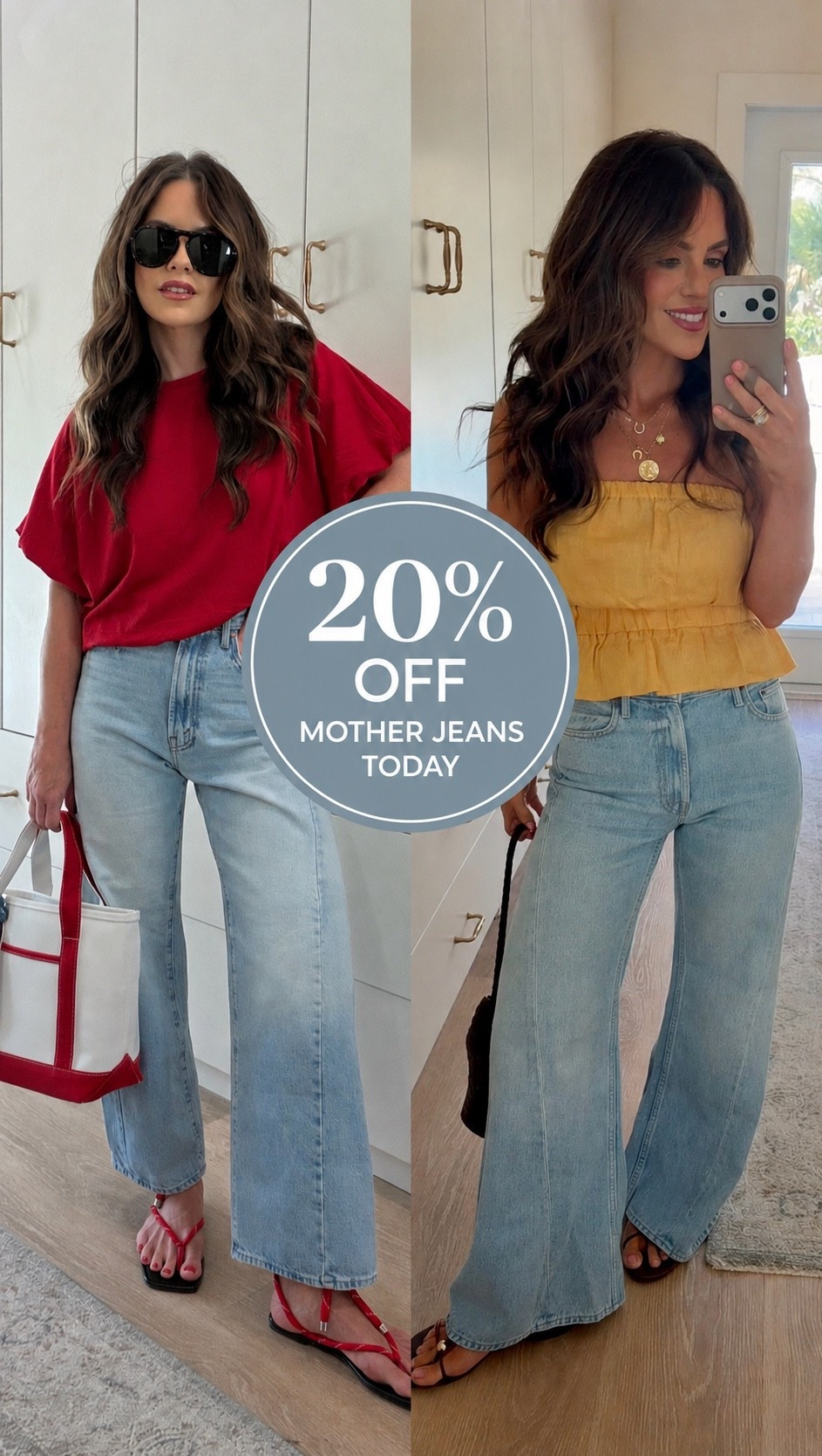 Left is the half pipe- a perfect ankle crop. And I’m in my true size 25 
Right is the PETITE lemon twist- in my true size 25. Unfortunately only the regular length is available today. 

Denim 
Wide leg jeans 
Mother jeans 
Casual outfit

#LTKootd #LTKSaleAlert #LTKOver40