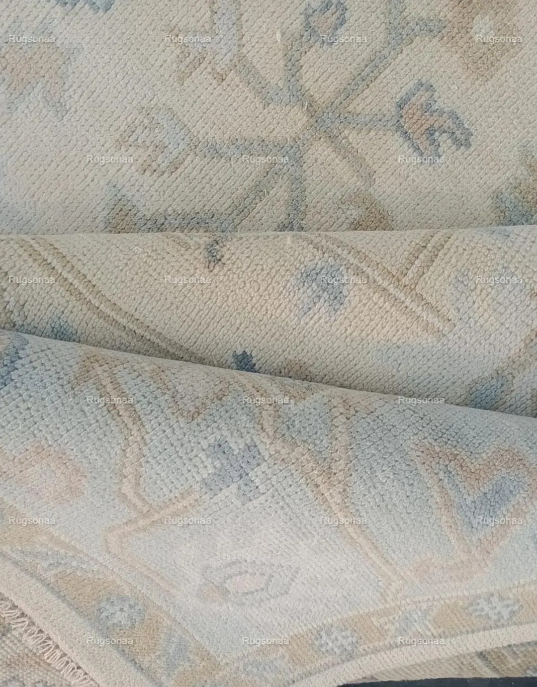 Hand Knotted Wool Oushak Rug, Blue Beige Floral Turkish Rug - Etsy | Etsy (US)