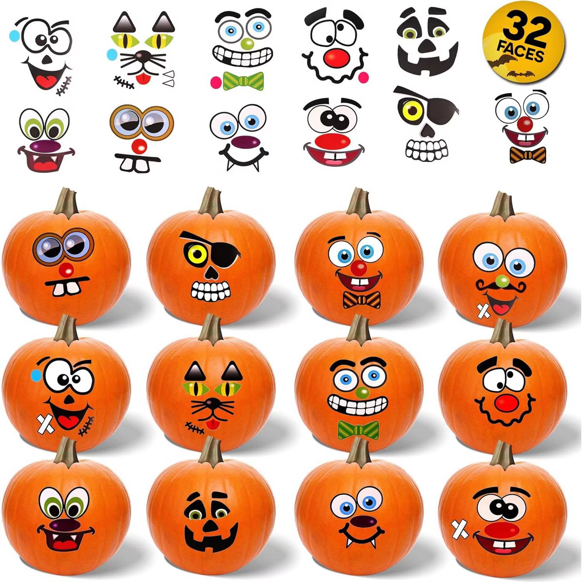 Halloween Pumpkin Face Decorating Stickers - 32 Stickers for Kids Party Favors - 12 Sheets Small ... | Target