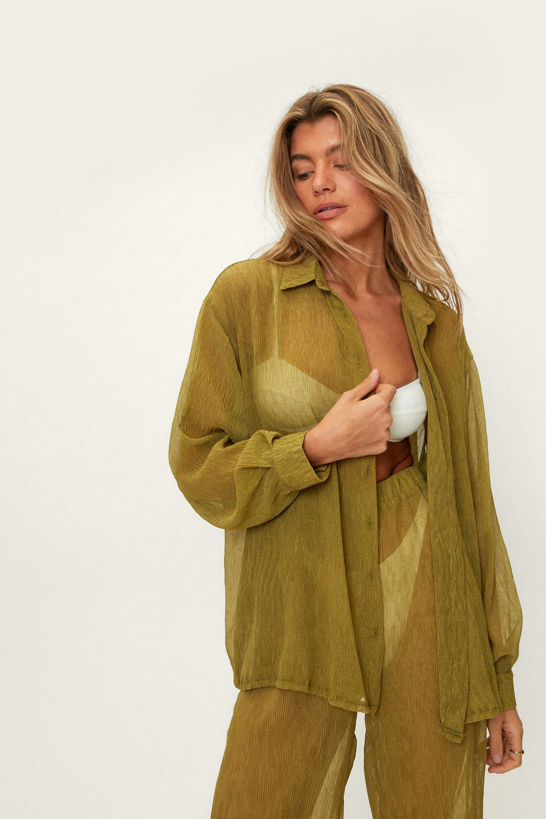 Plisse Oversized Beach Shirt | Nasty Gal (US)