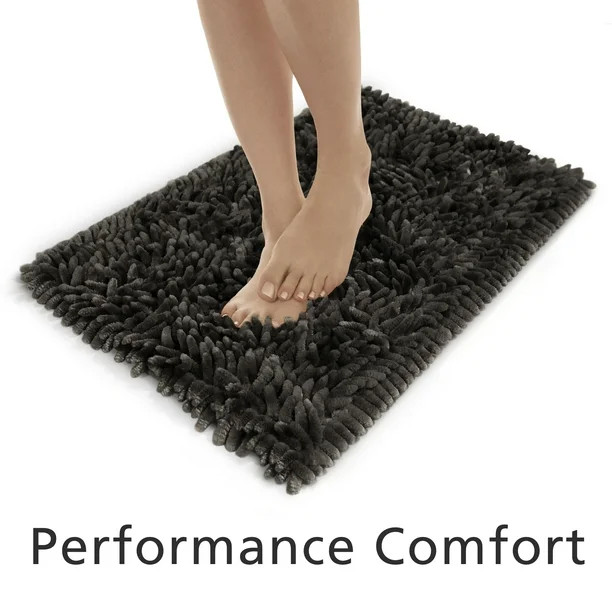 Performance Bath Rug, Black, Shiny Chenille Top, Memory Foam, 17x24”, Mainstays - Walmart.com | Walmart (US)