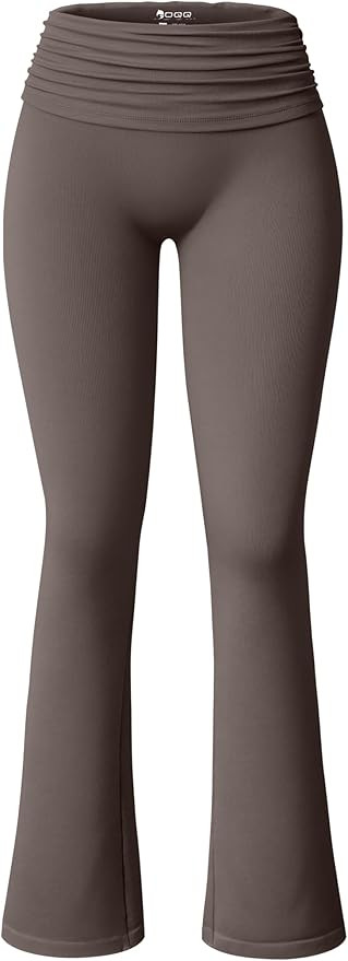 OQQ Women's Flared Pants Stretch High Waist Fold Over Ruched Casual Workout Yoga Leggings | Amazon (US)