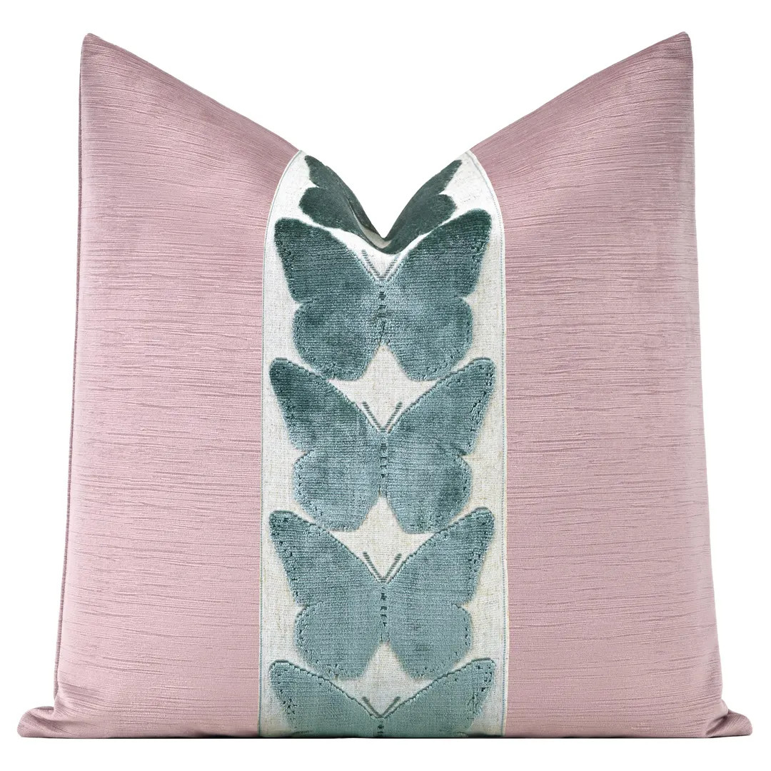 Striated Velvet Pillow Cover With Large Butterfly Trim | Woodrose Designer Throw Pillow Cover Wit... | Etsy (US)