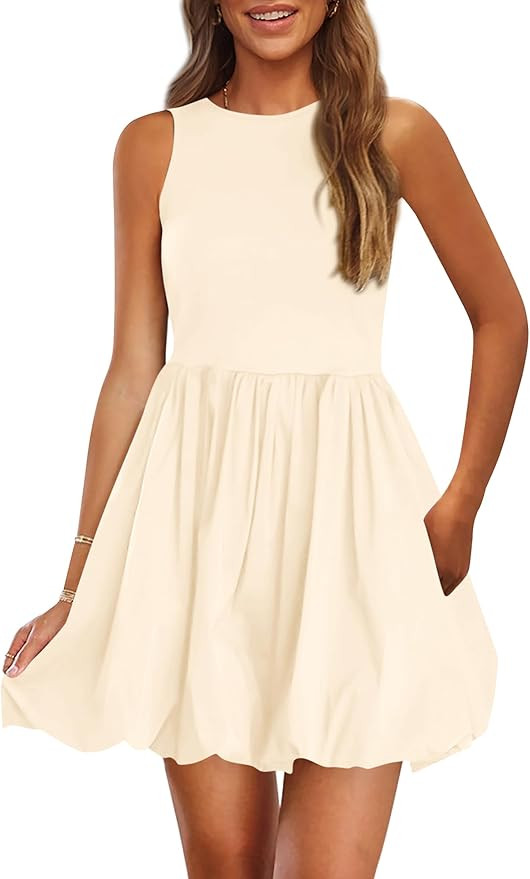 PRETTYGARDEN Summer Dresses for Women 2025 Casual Sleeveless Tank Mini Short Dress Crew Neck Bubb... | Amazon (US)