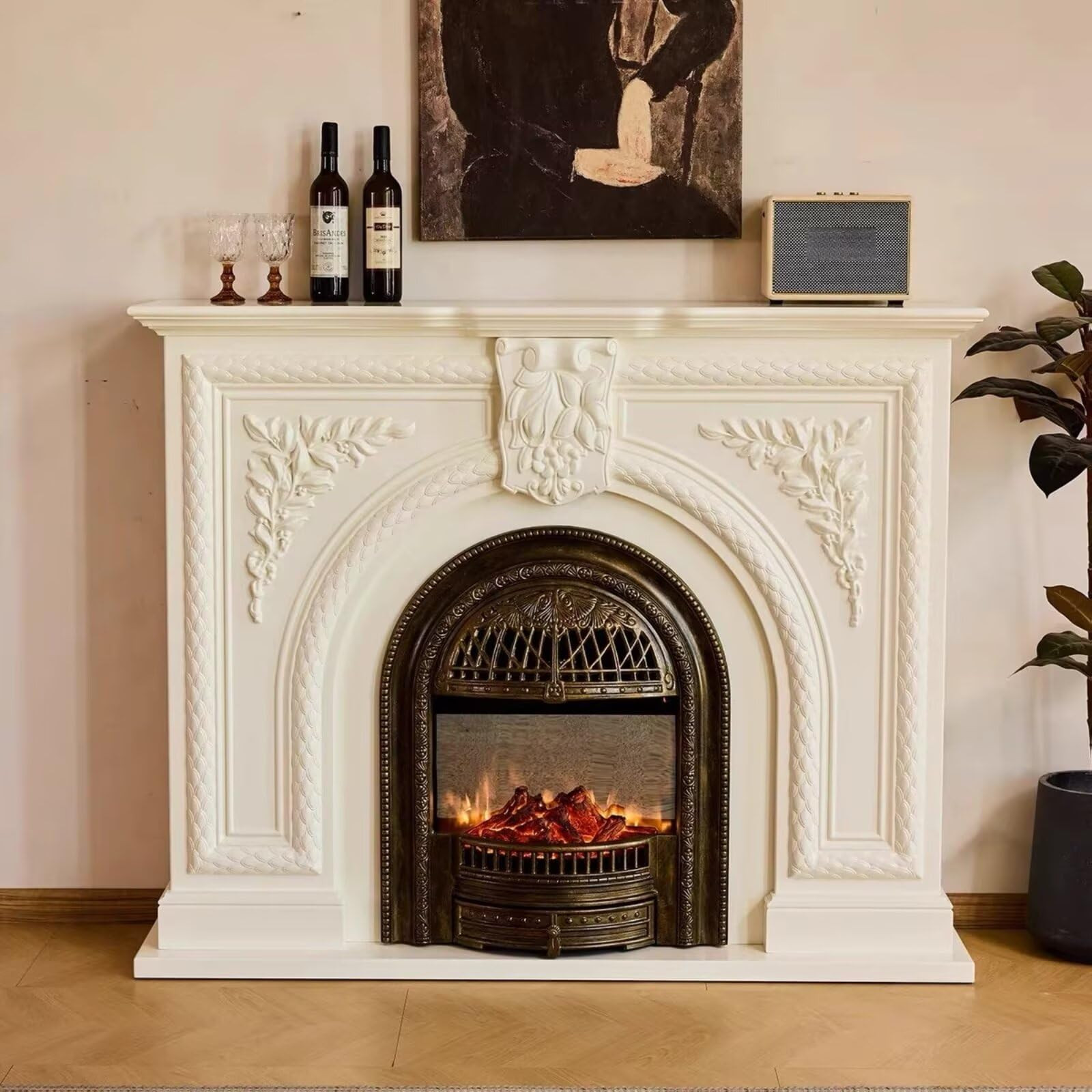 Electric Fireplace - Tall Electric Fireplace Heater with Vintage Birdcage, Solid Wood Cabinet wit... | Amazon (US)