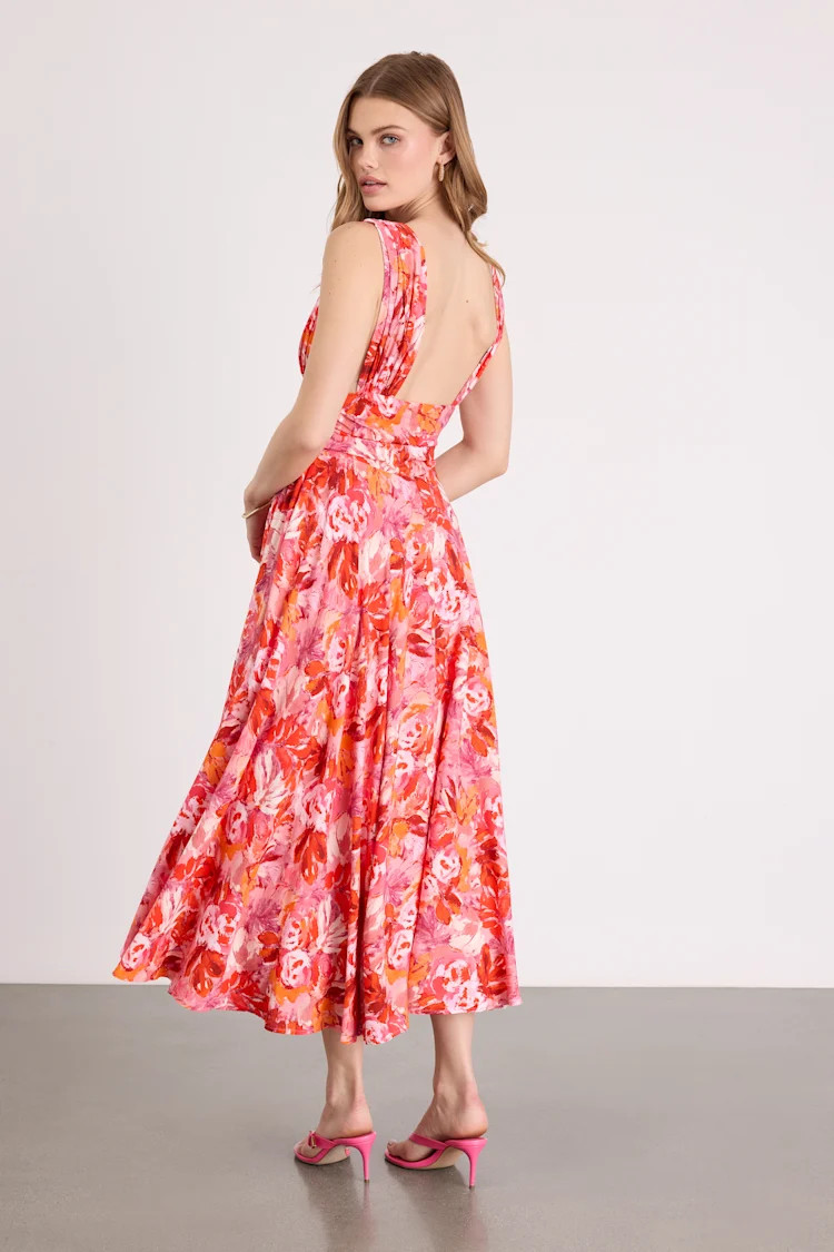 Jaden Pink Multi Abstract Sleeveless Midi Dress | Lulus