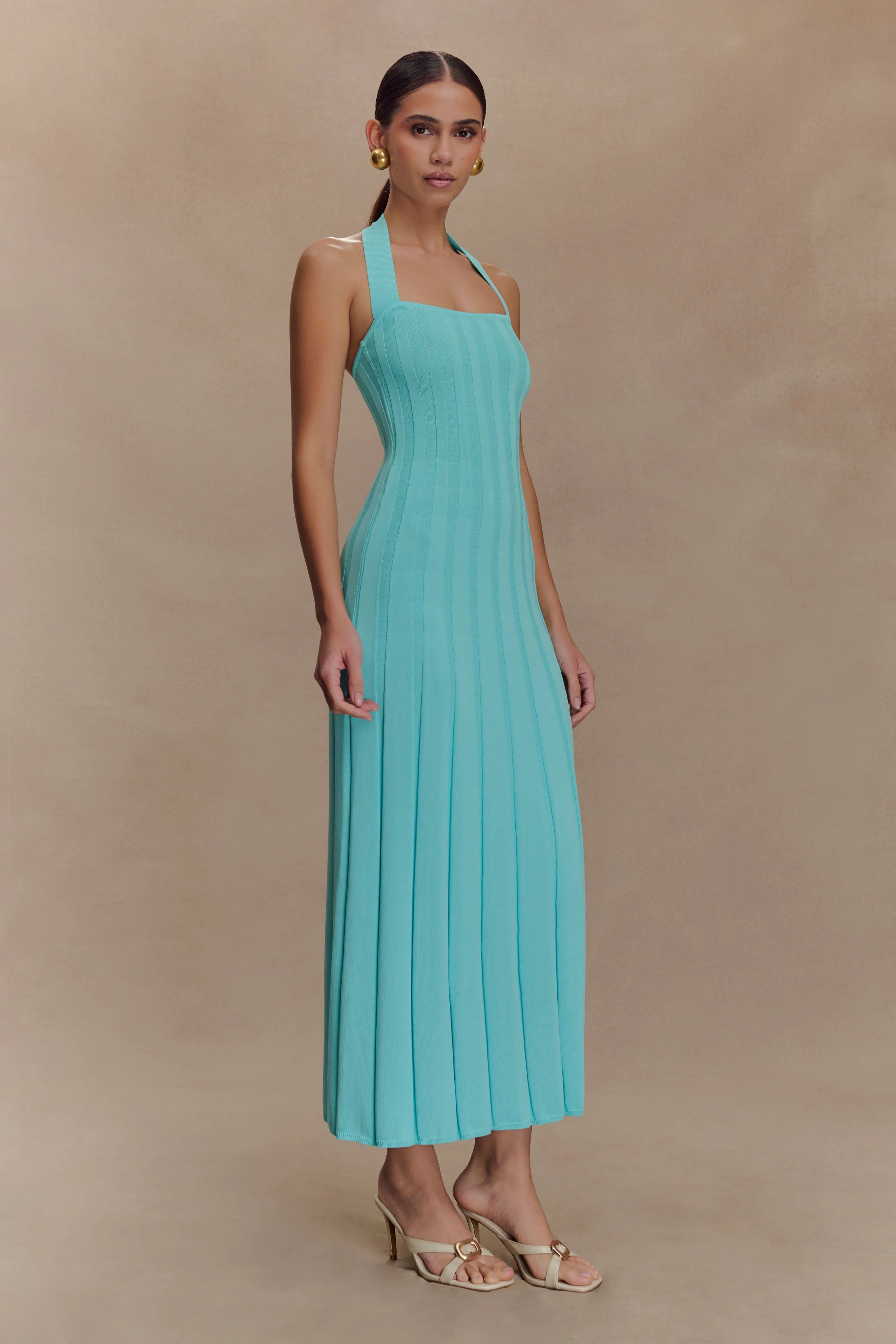 Jacqui Halter Knit Midi Dress - Cyan Blue | Meshki (APAC)