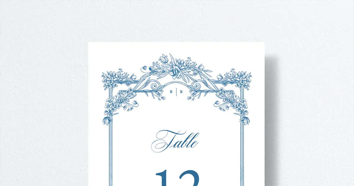 Elegant Antique Toile Frame Table Numbers by Bridgerton | The Knot 