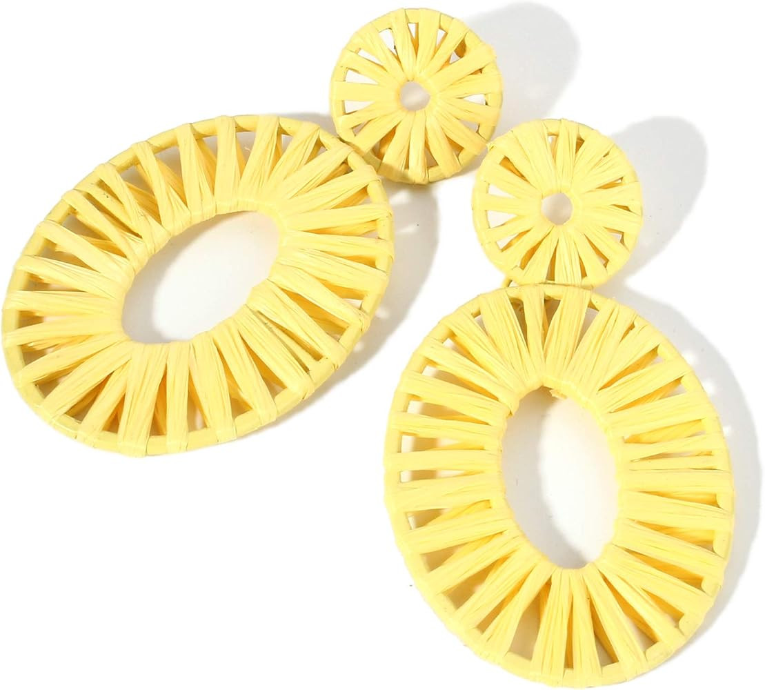 Statement Raffia Earrings Boho Drop Dangle Earrings for Women Handmade Fashion Earring Bohemian G... | Amazon (US)