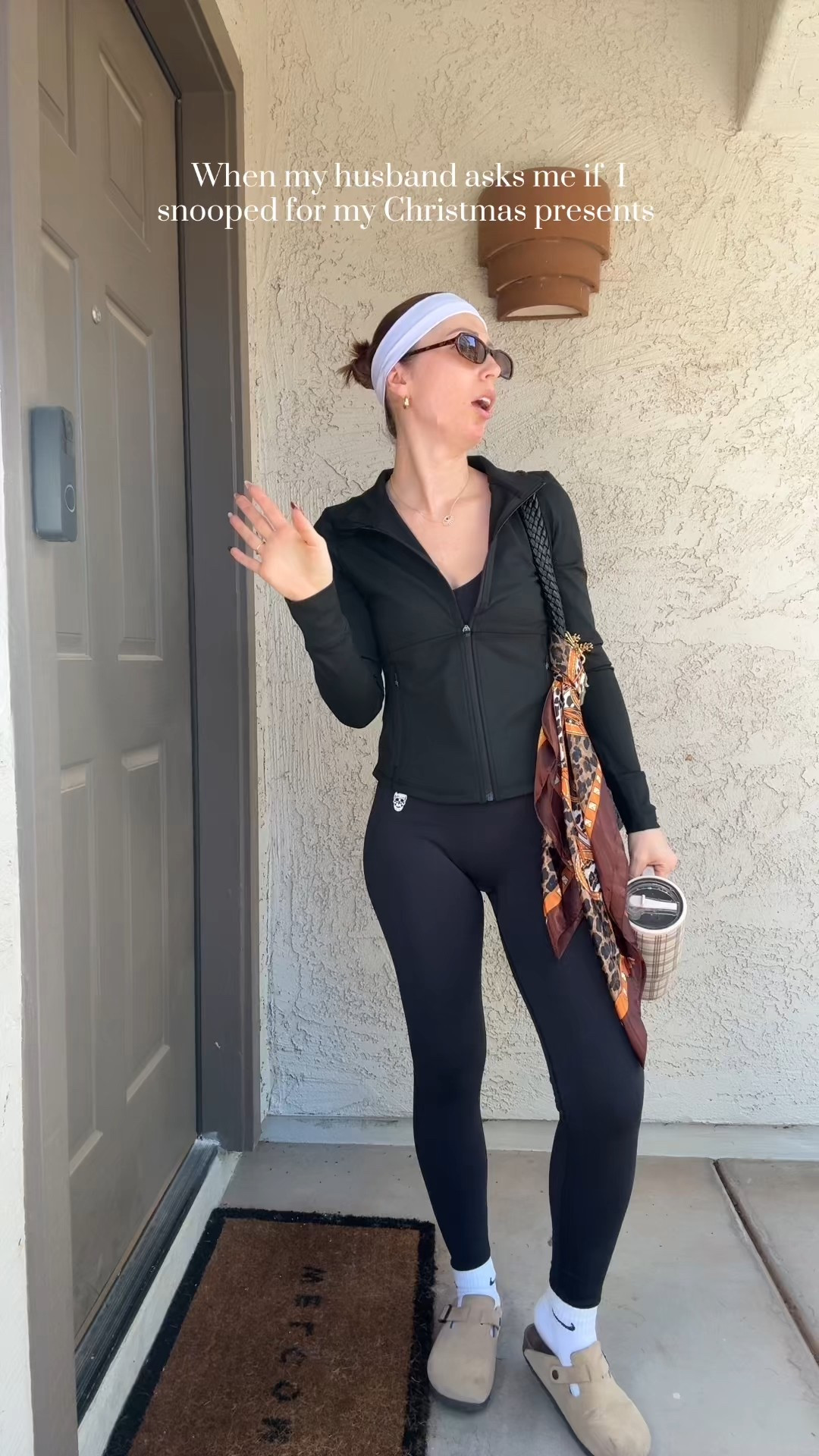 Sometimes an all Black activewear moment is the vibe 🖤
•black zip up activewear jacket with zippered pockets: Pinspark on Amazon’s size S
•black Racerback sports bra: gymreapers size S
•black full length activewear leggings with booty scrunch and no front seam: gymreapers size M 
• midrise cotton ankle socks: Nike tts
•mule clogs: tts
•white cotton headband: multipack on Amazon (minimal slipping)
•water bottle/tumbler cup: Hydrojug 
•gold earrings, gold necklace: hypoallergenic 
•Black botega bag look for less: Amazon and do high quality 
•brown and gold Scarf: Burlington 
•squoval shaped sunglasses: Amazon

#LTKActive #LTKFindsUnder50 #LTKootd