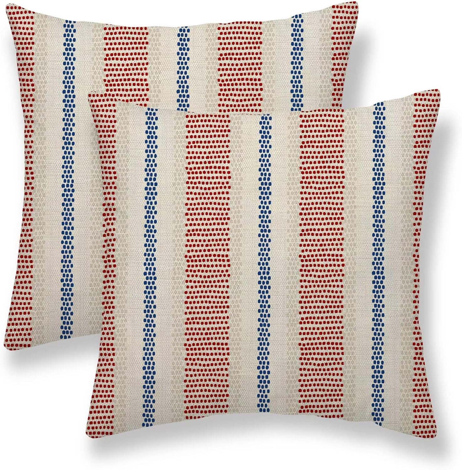 4th of July Pillow Covers 18 x 18 Inch Set of 2 Navy Blue Red Polka Dot Striped Decorative Outdoo... | Amazon (US)
